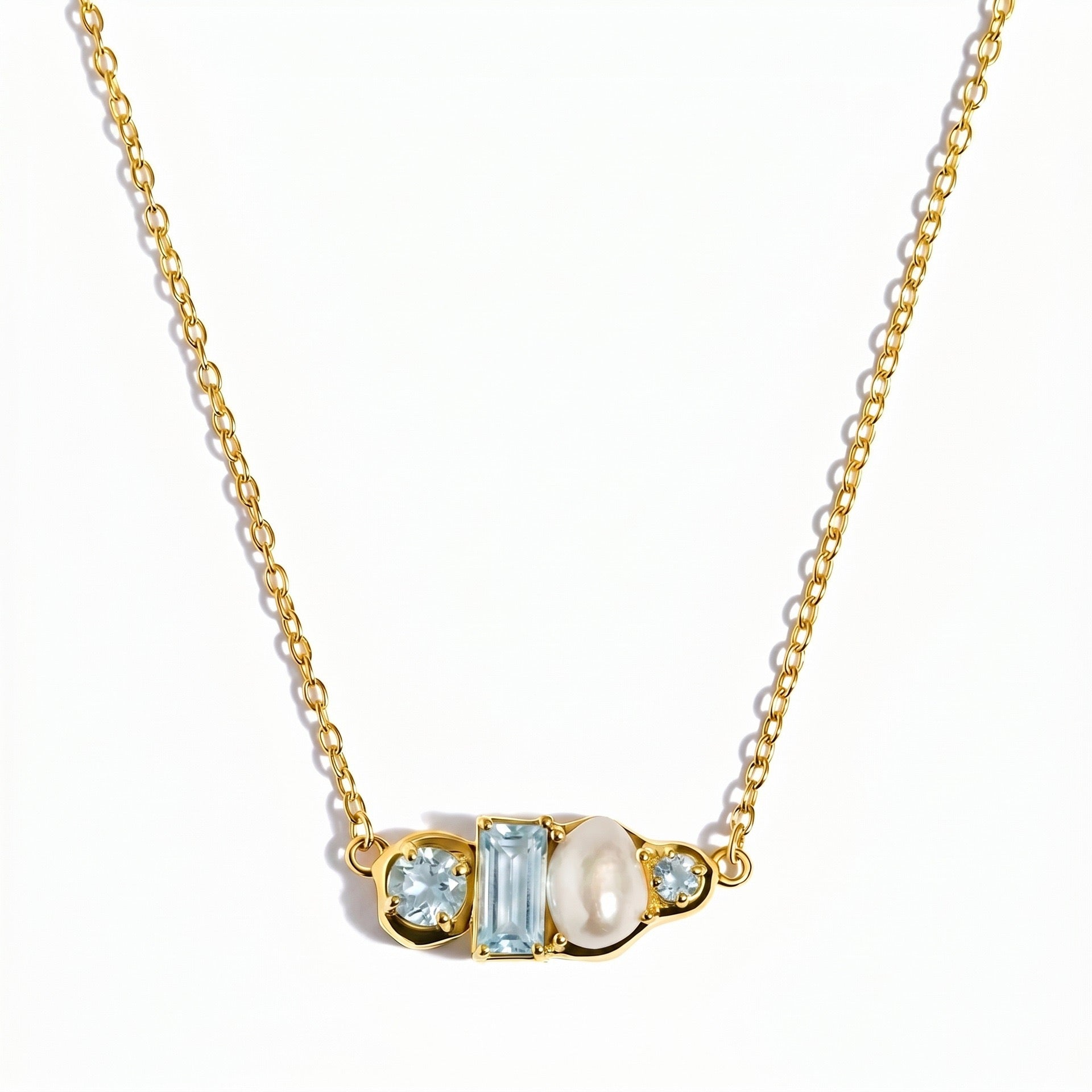 Luxury Gemstone & Pearl Bar Necklace | Multi-Color 18K Gold Plated – 12 Birthstone Options