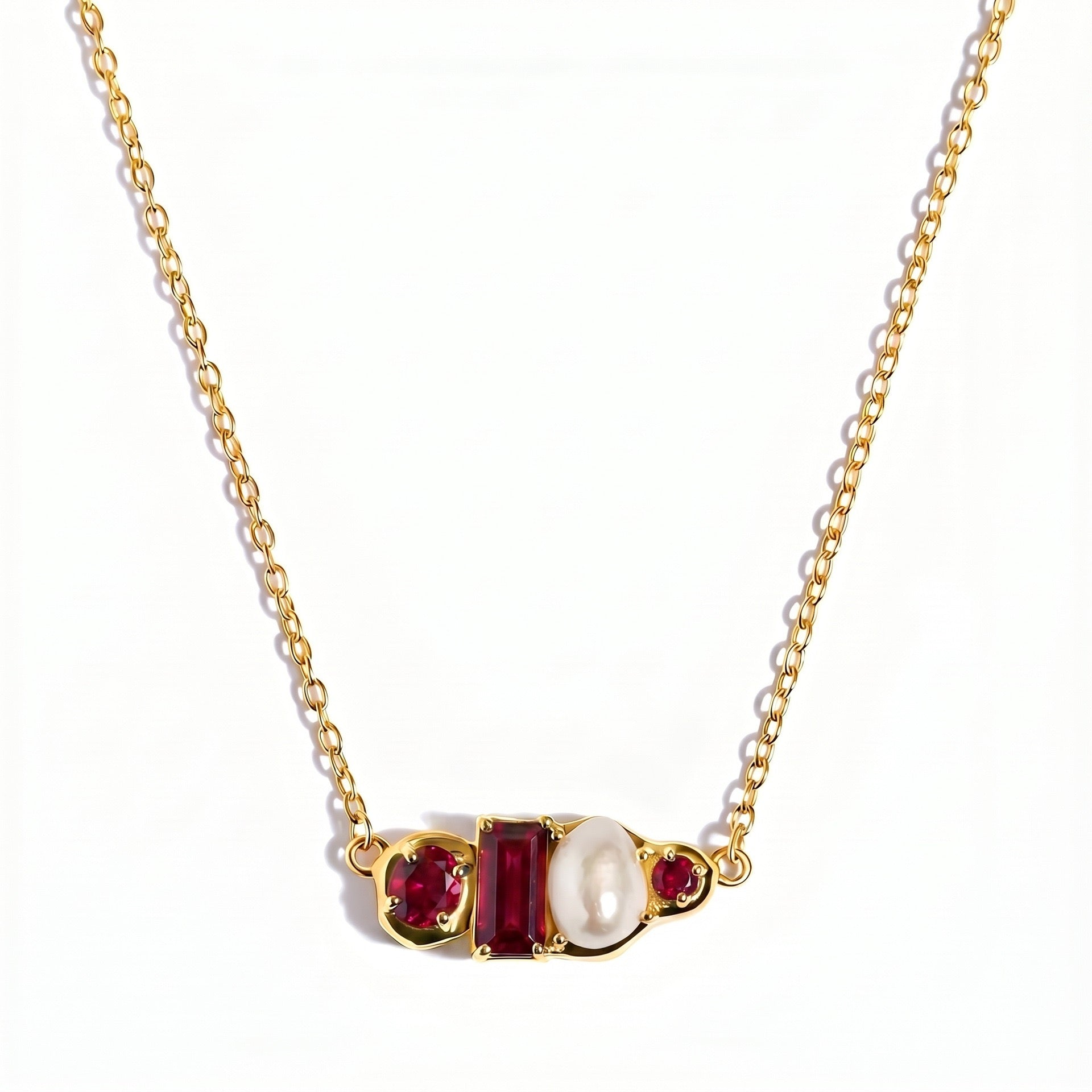 Luxury Gemstone & Pearl Bar Necklace | Multi-Color 18K Gold Plated – 12 Birthstone Options
