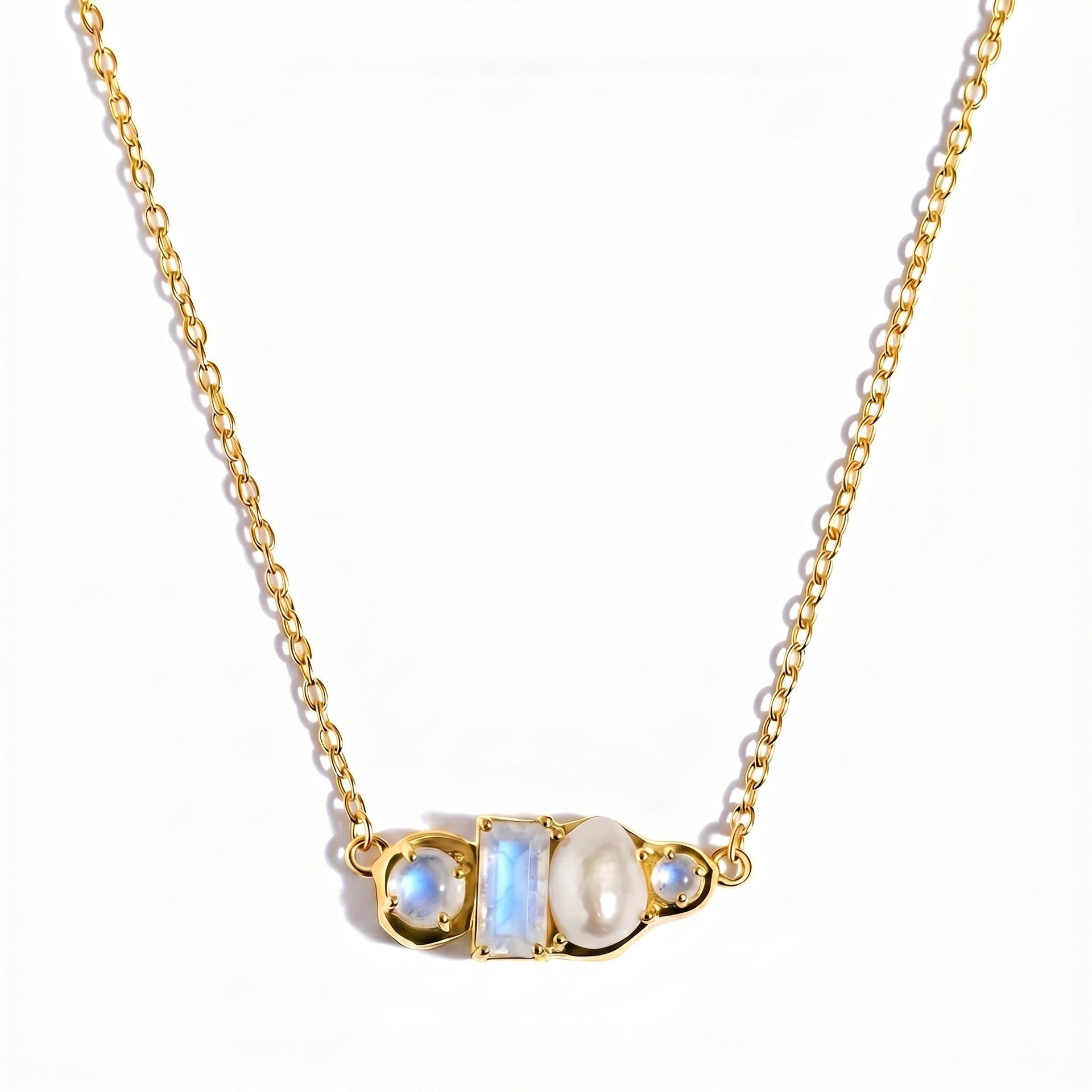 Luxury Gemstone & Pearl Bar Necklace | Multi-Color 18K Gold Plated – 12 Birthstone Options