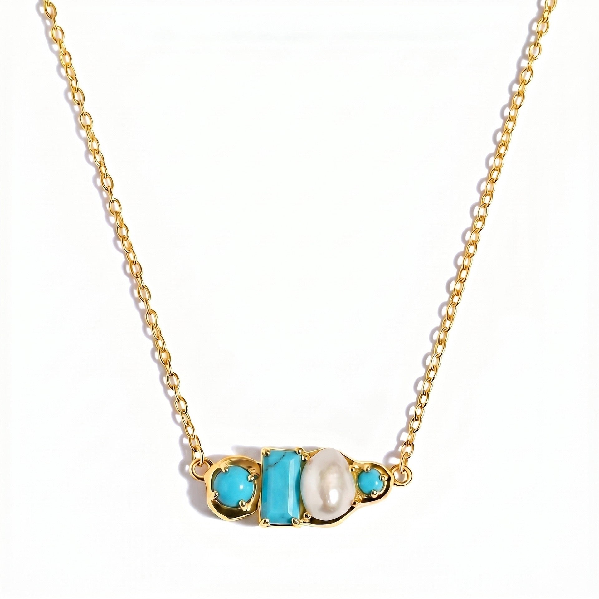 Luxury Gemstone & Pearl Bar Necklace | Multi-Color 18K Gold Plated – 12 Birthstone Options
