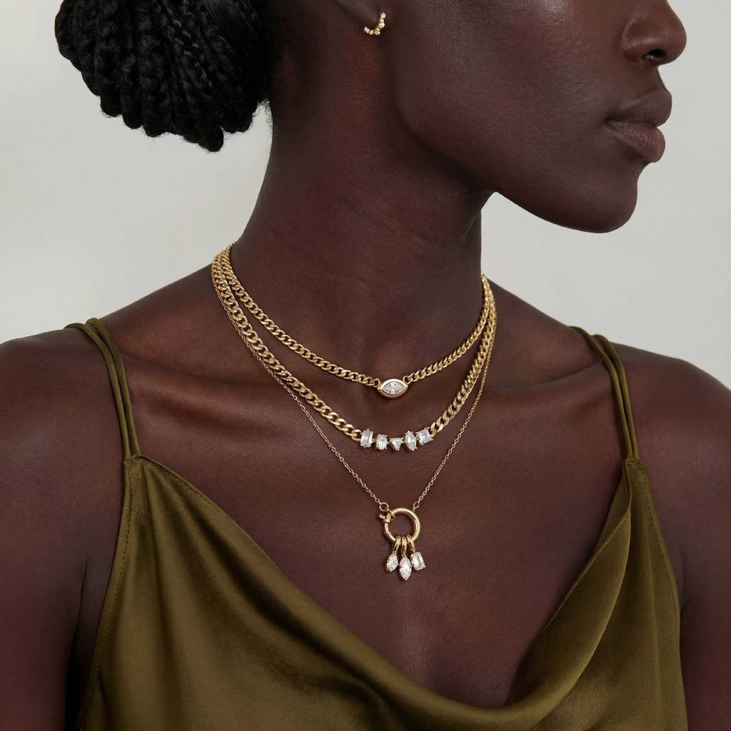 Creative Triple Layer Diamond Necklace | Stackable Linear Collarbone Chain