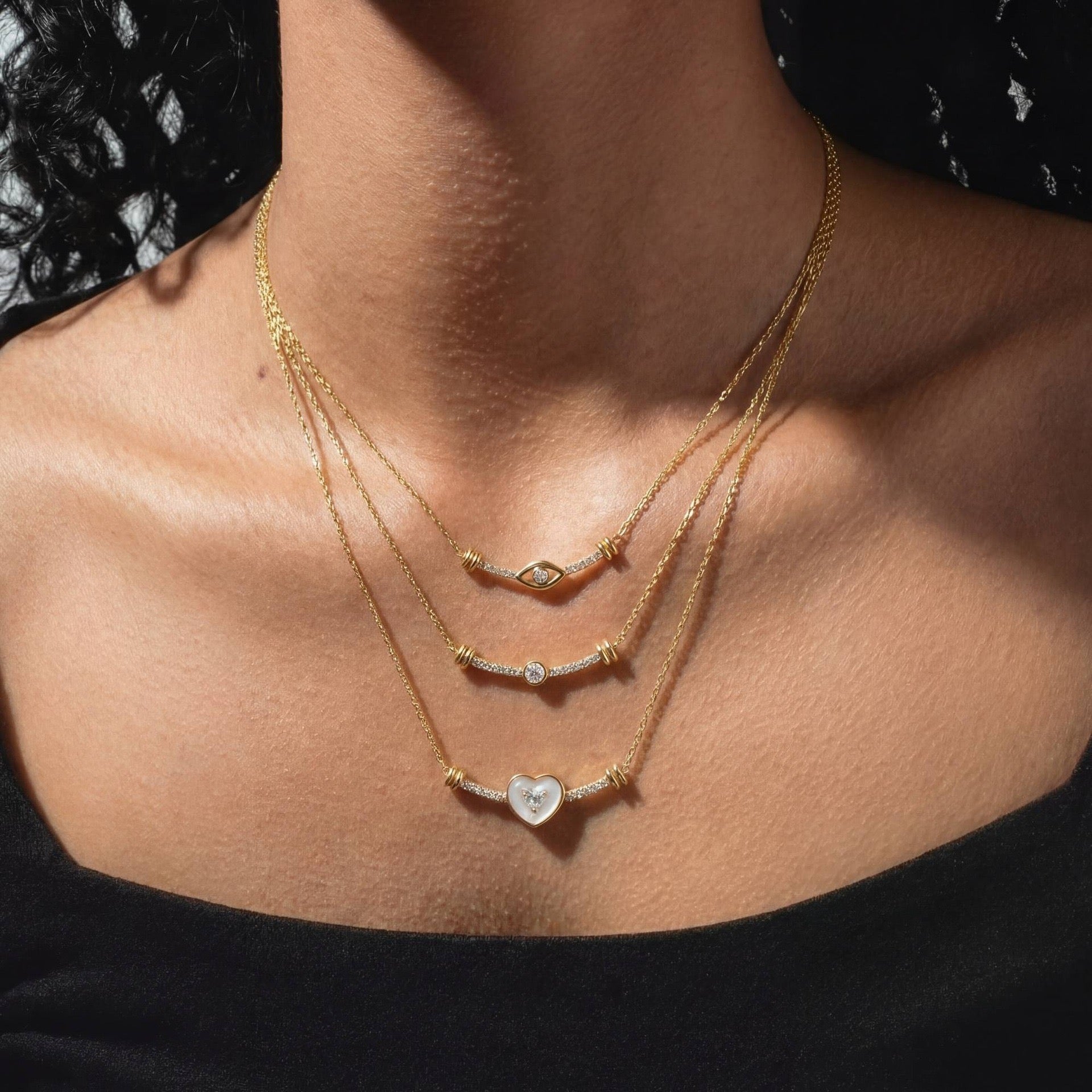 Luxury Minimalist Heart, Eye & Smile Pendant Necklace | Versatile Collarbone Chain