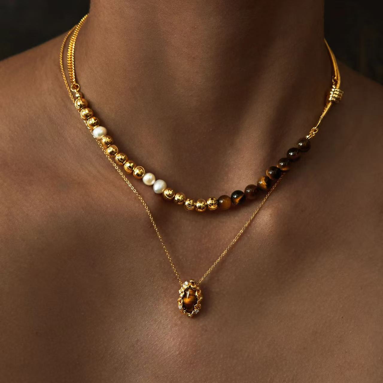 Bestselling Tiger's Eye Stone Necklace | Minimalist Versatile Collarbone Chain | Tarnish-Resistant