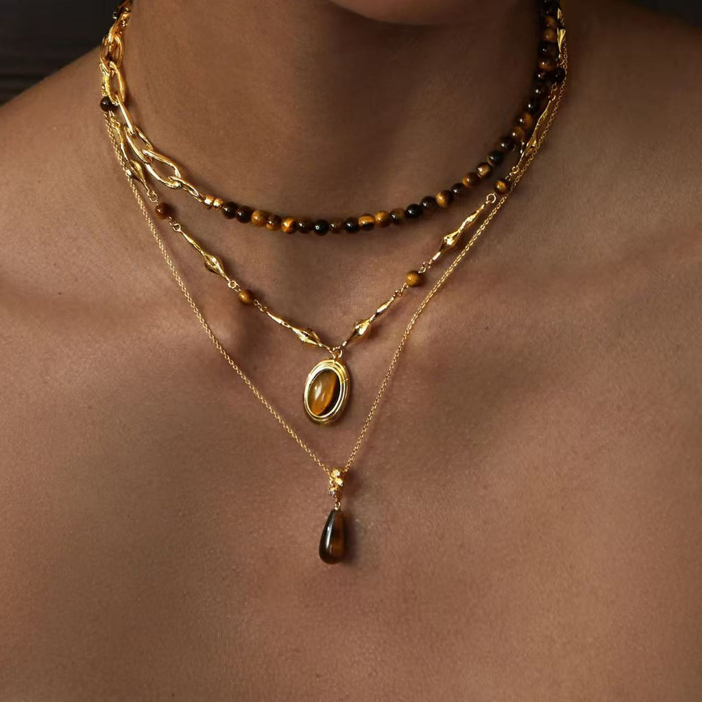 Bestselling Tiger's Eye Stone Necklace | Minimalist Versatile Collarbone Chain | Tarnish-Resistant
