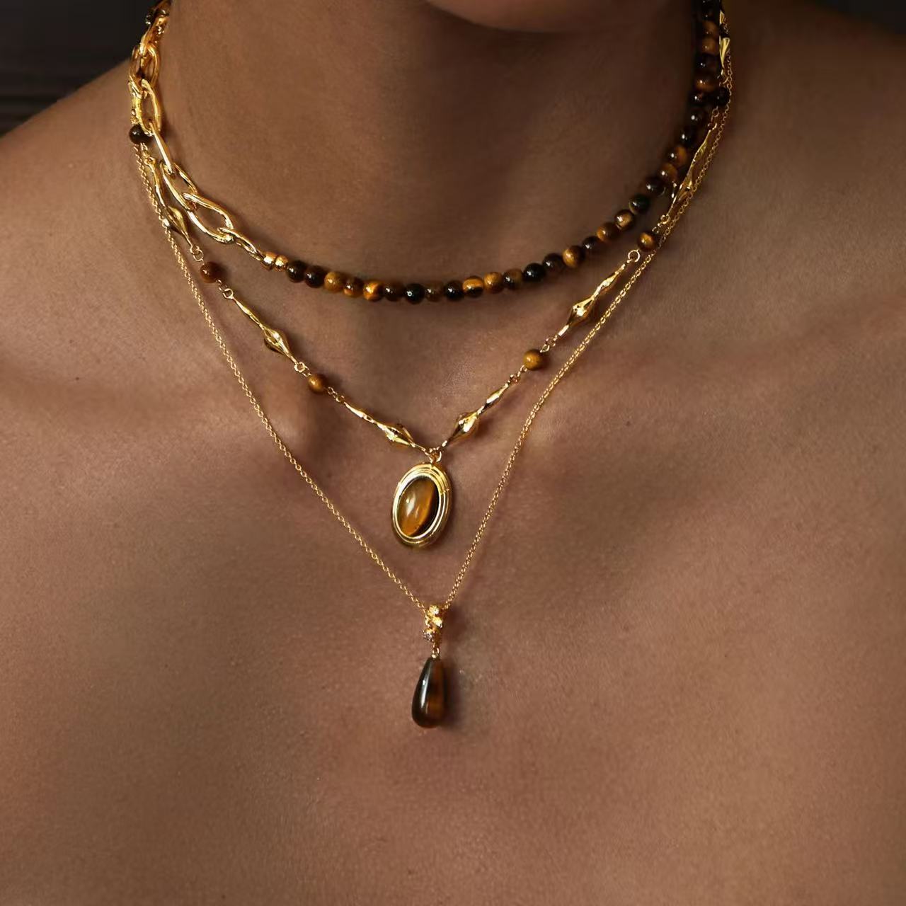 Bestselling Tiger's Eye Stone Necklace | Minimalist Versatile Collarbone Chain | Tarnish-Resistant