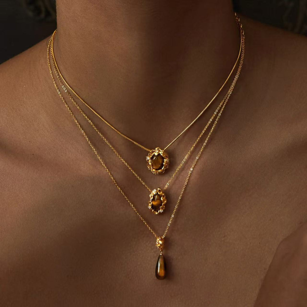 Bestselling Tiger's Eye Stone Necklace | Minimalist Versatile Collarbone Chain | Tarnish-Resistant