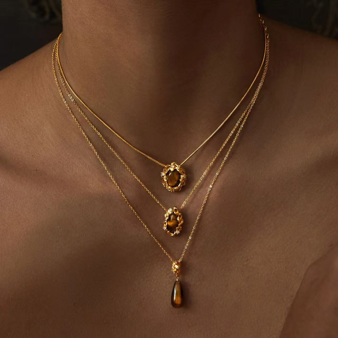 Bestselling Tiger's Eye Stone Necklace | Minimalist Versatile Collarbone Chain | Tarnish-Resistant