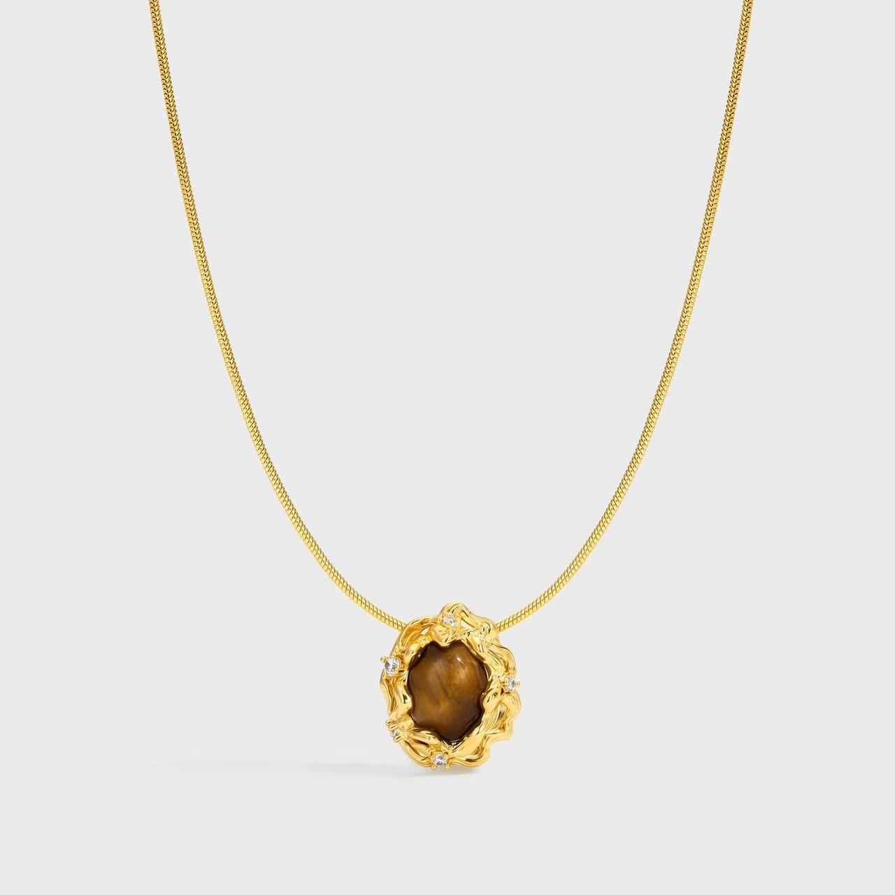 Bestselling Tiger's Eye Stone Necklace | Minimalist Versatile Collarbone Chain | Tarnish-Resistant