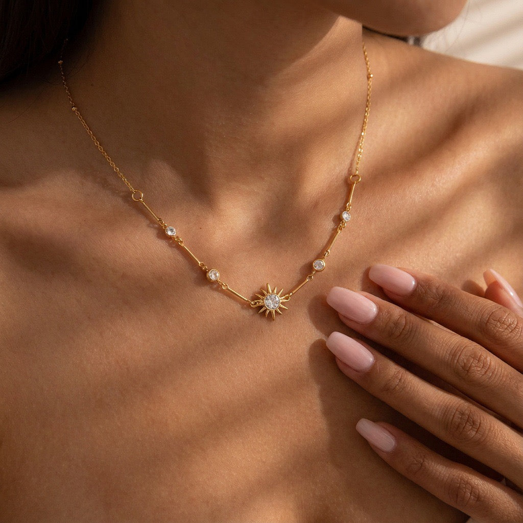 Bestselling Sunflower Diamond Pendant Gold Necklace | Minimalist Versatile Collarbone Chain