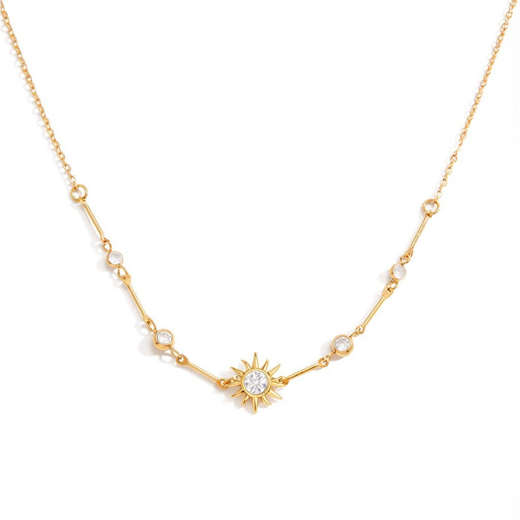 Bestselling Sunflower Diamond Pendant Gold Necklace | Minimalist Versatile Collarbone Chain