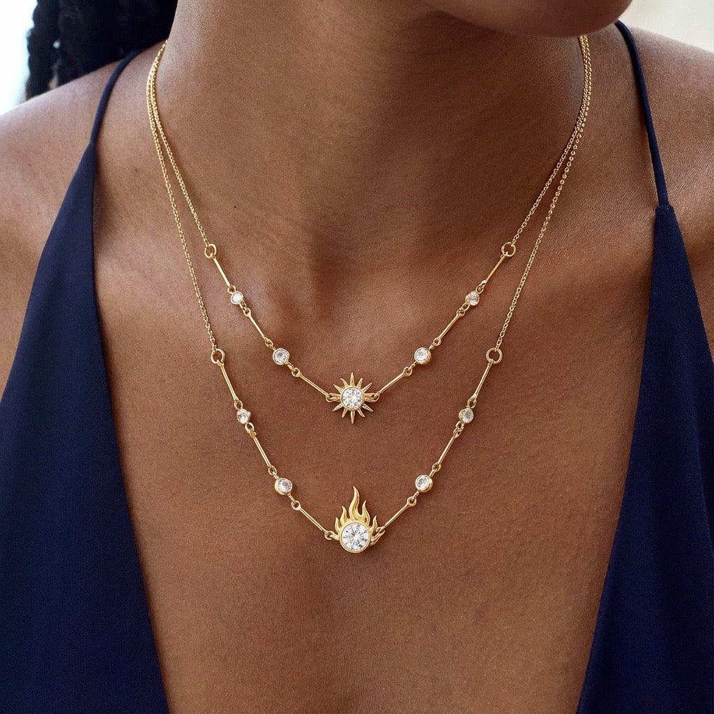 Bestselling Sunflower Diamond Pendant Gold Necklace | Minimalist Versatile Collarbone Chain