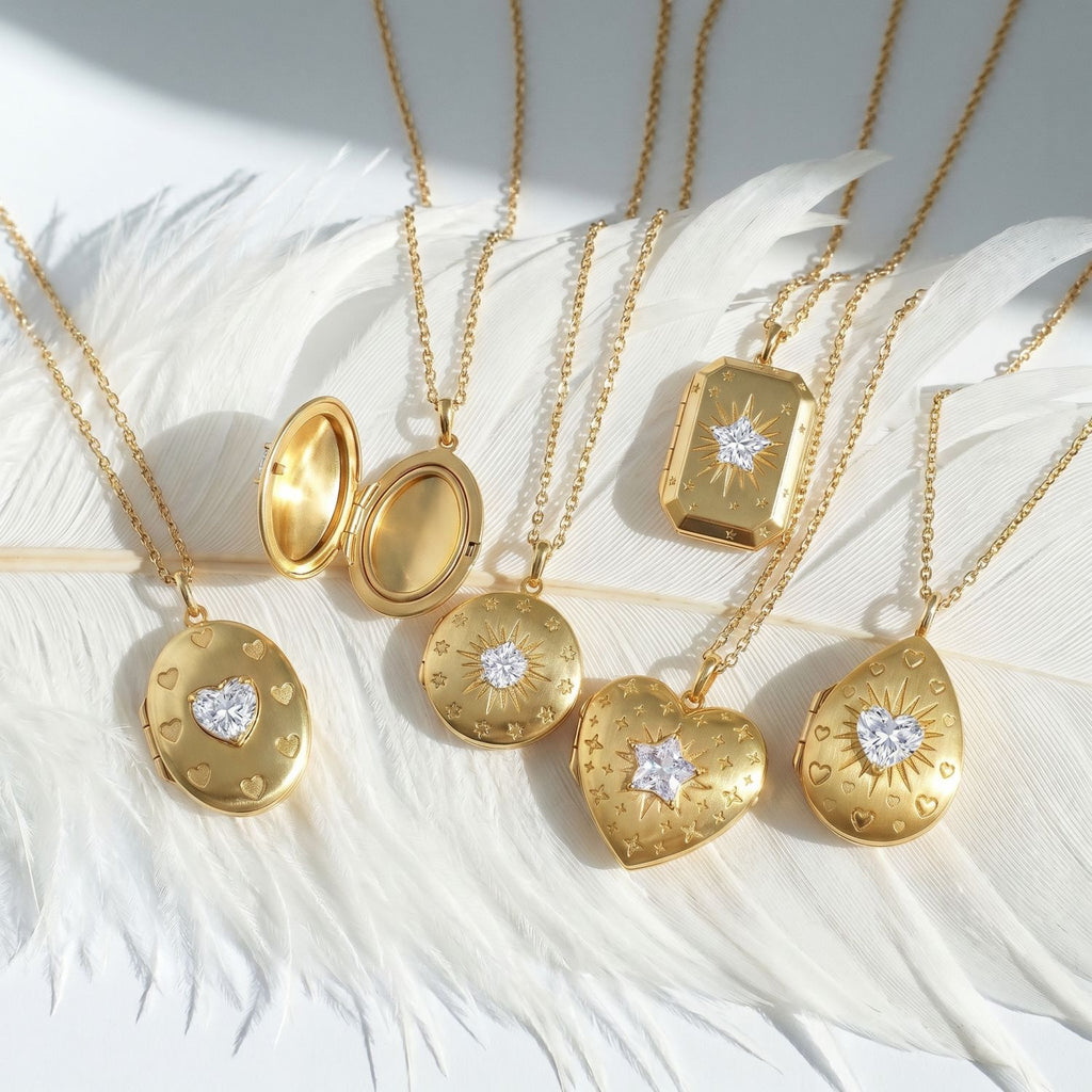 Vintage Gold Photo Locket Necklace | Heart, Teardrop & Rectangle Multi-Style