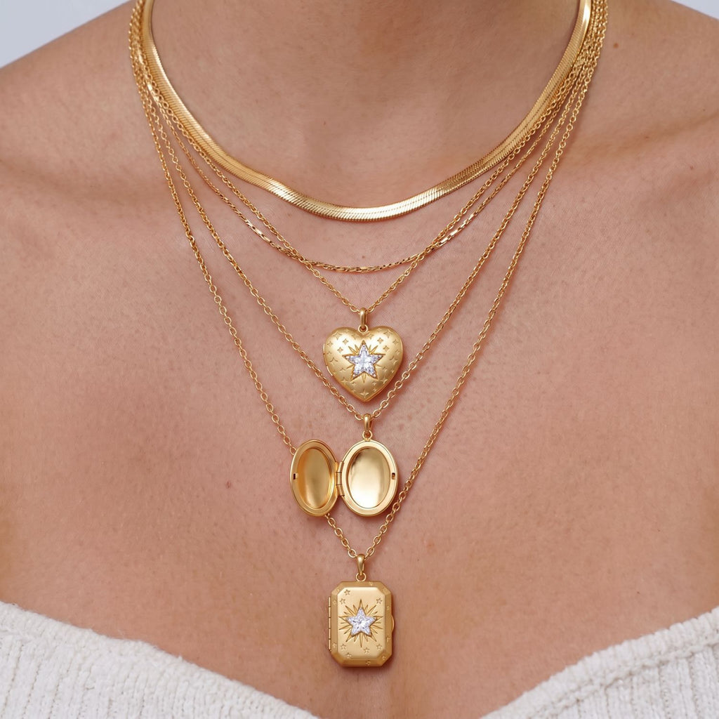 Vintage Gold Photo Locket Necklace | Heart, Teardrop & Rectangle Multi-Style