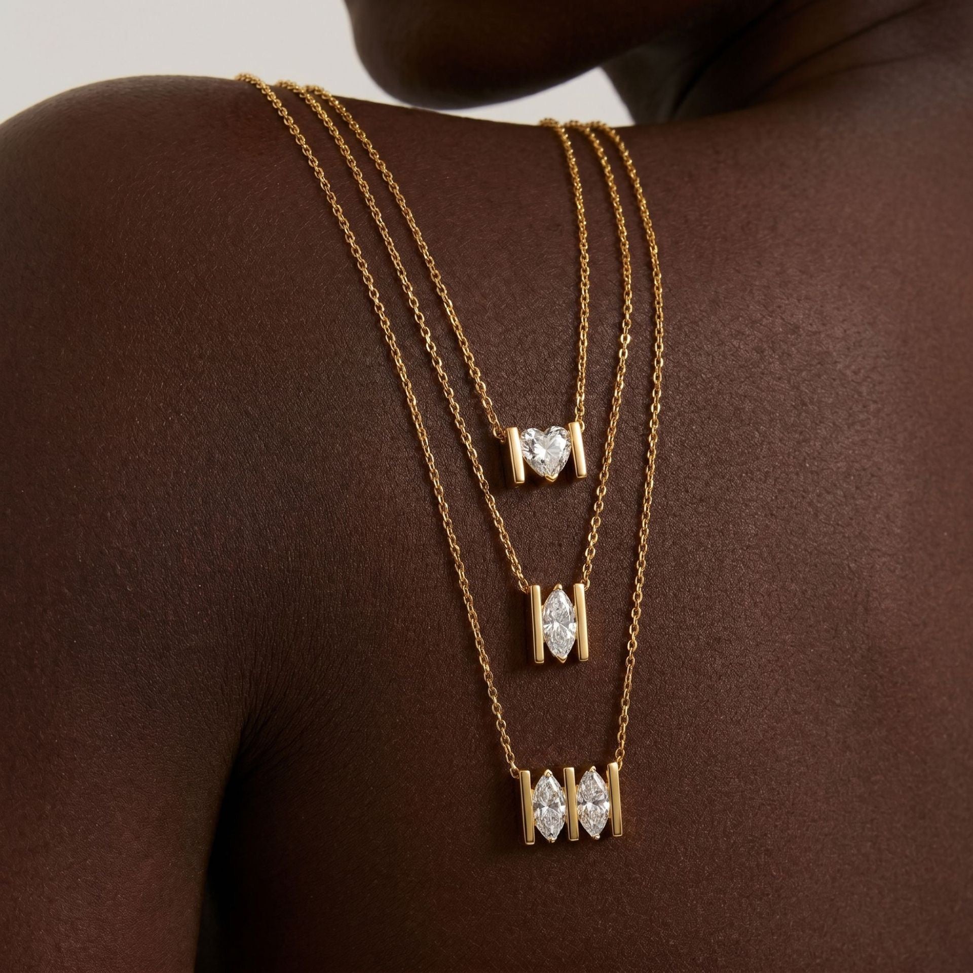 Luxury Minimalist White Diamond Heart & Marquise Necklace | 18K Gold Plated | Everyday Versatile