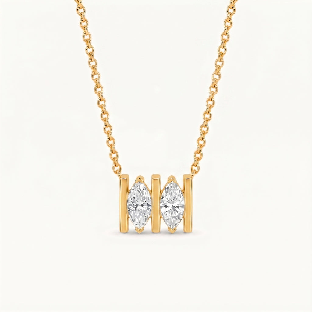 Luxury Minimalist White Diamond Heart & Marquise Necklace | 18K Gold Plated | Everyday Versatile