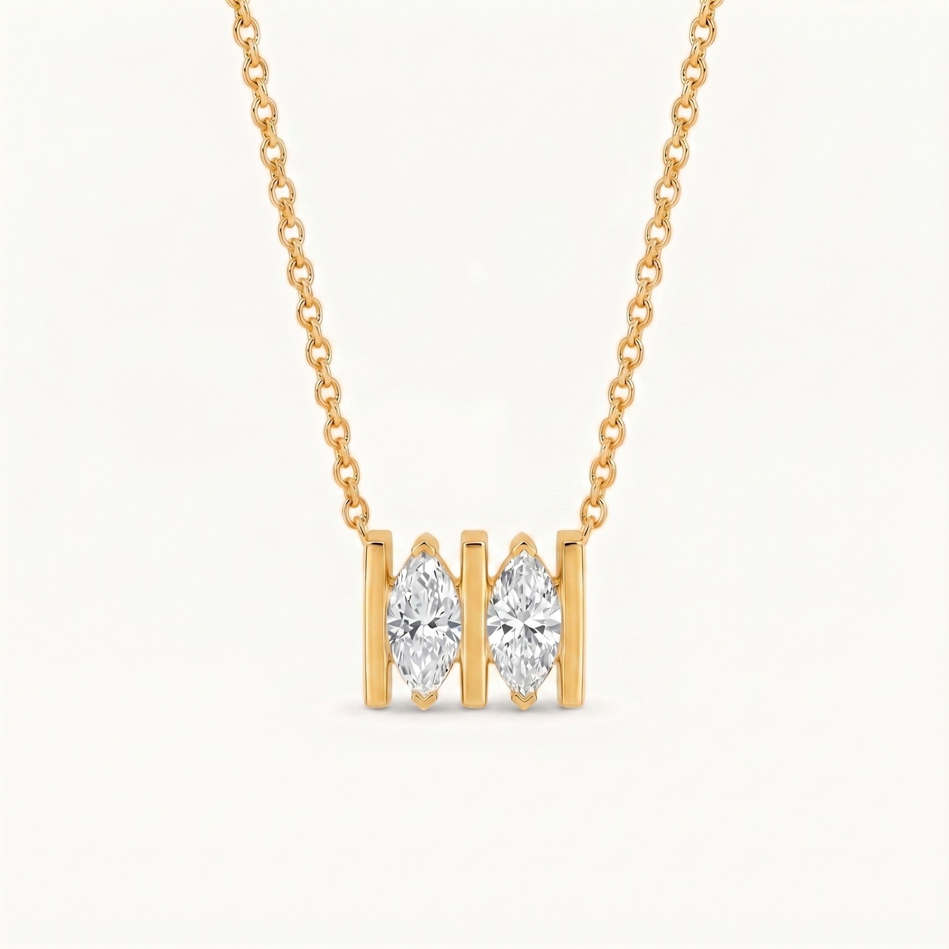 Luxury Minimalist White Diamond Heart & Marquise Necklace | 18K Gold Plated | Everyday Versatile