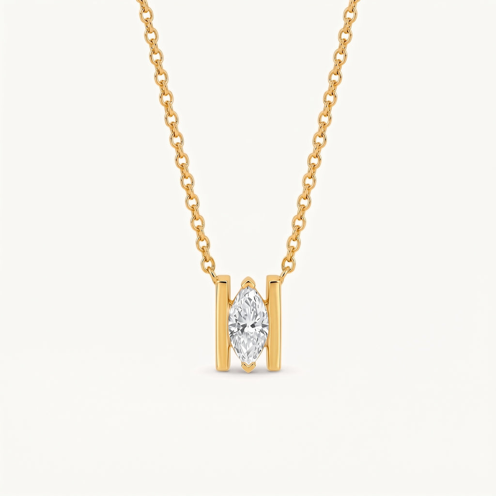 Luxury Minimalist White Diamond Heart & Marquise Necklace | 18K Gold Plated | Everyday Versatile