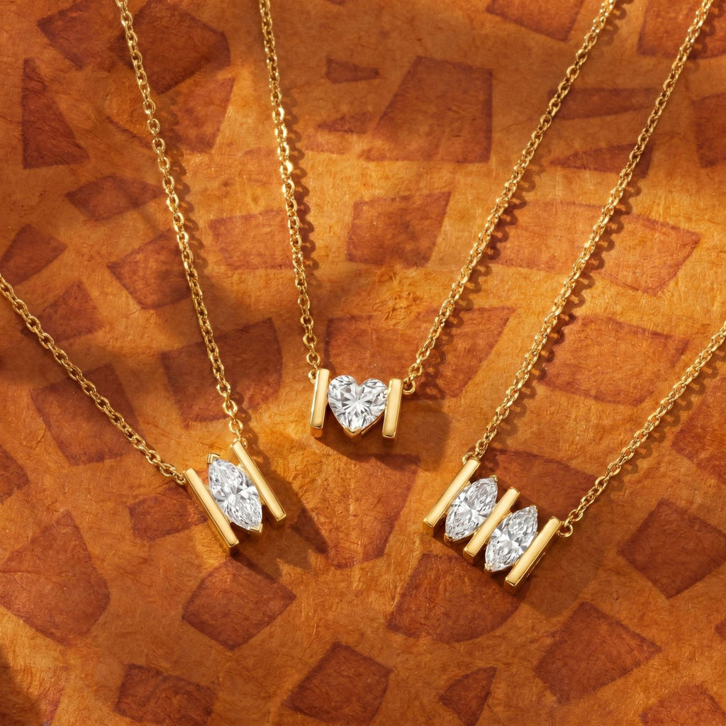 Luxury Minimalist White Diamond Heart & Marquise Necklace | 18K Gold Plated | Everyday Versatile