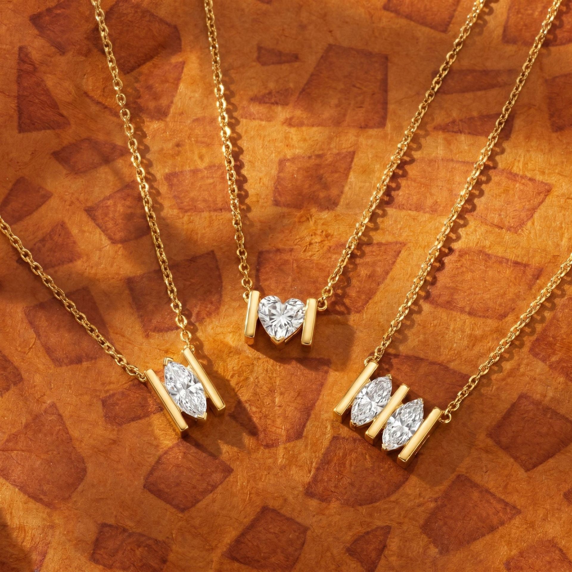 Luxury Minimalist White Diamond Heart & Marquise Necklace | 18K Gold Plated | Everyday Versatile