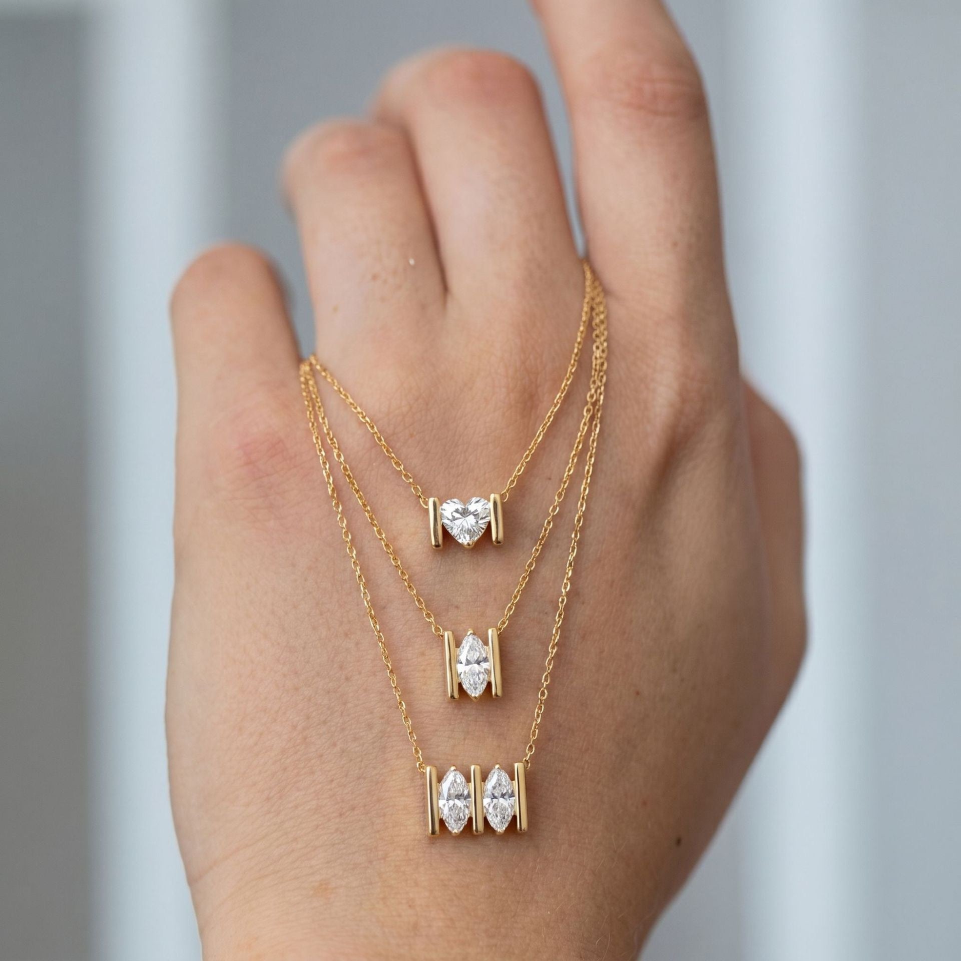 Luxury Minimalist White Diamond Heart & Marquise Necklace | 18K Gold Plated | Everyday Versatile