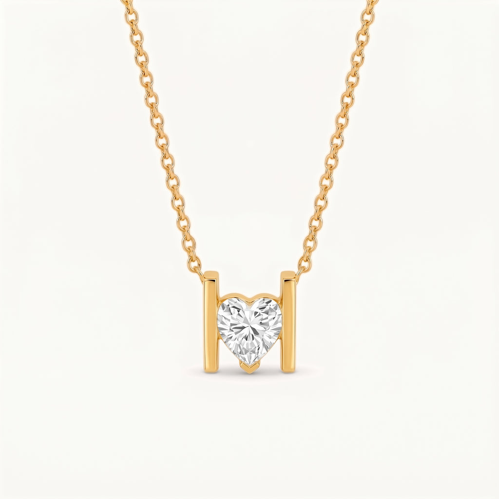 Luxury Minimalist White Diamond Heart & Marquise Necklace | 18K Gold Plated | Everyday Versatile