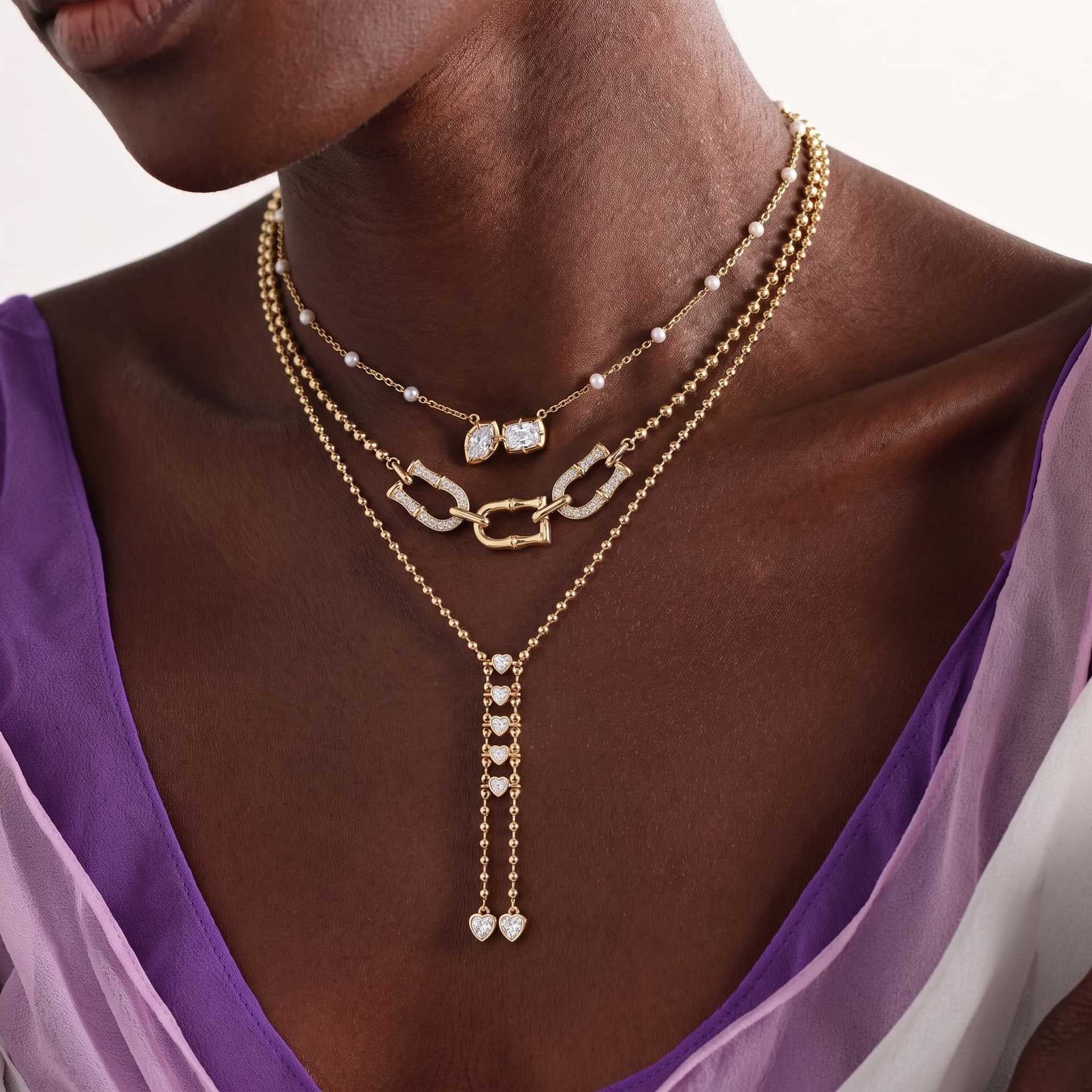 Luxury Titanium Steel Gold Bead Necklace | Y-Chain, Tassel, Pearl & Diamond | Everyday Versatile Gift