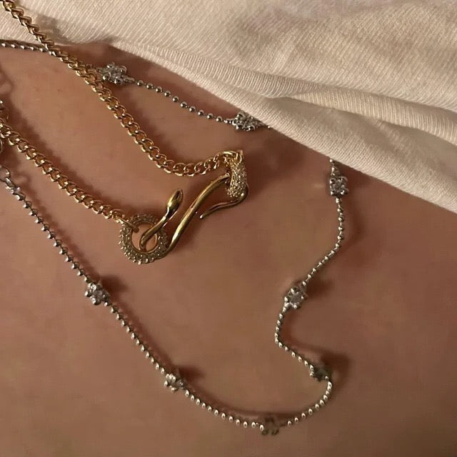 Vintage Snake Pendant Necklace | Zircon-Set Serpent Long Sweater Chain | Delicate Versatile
