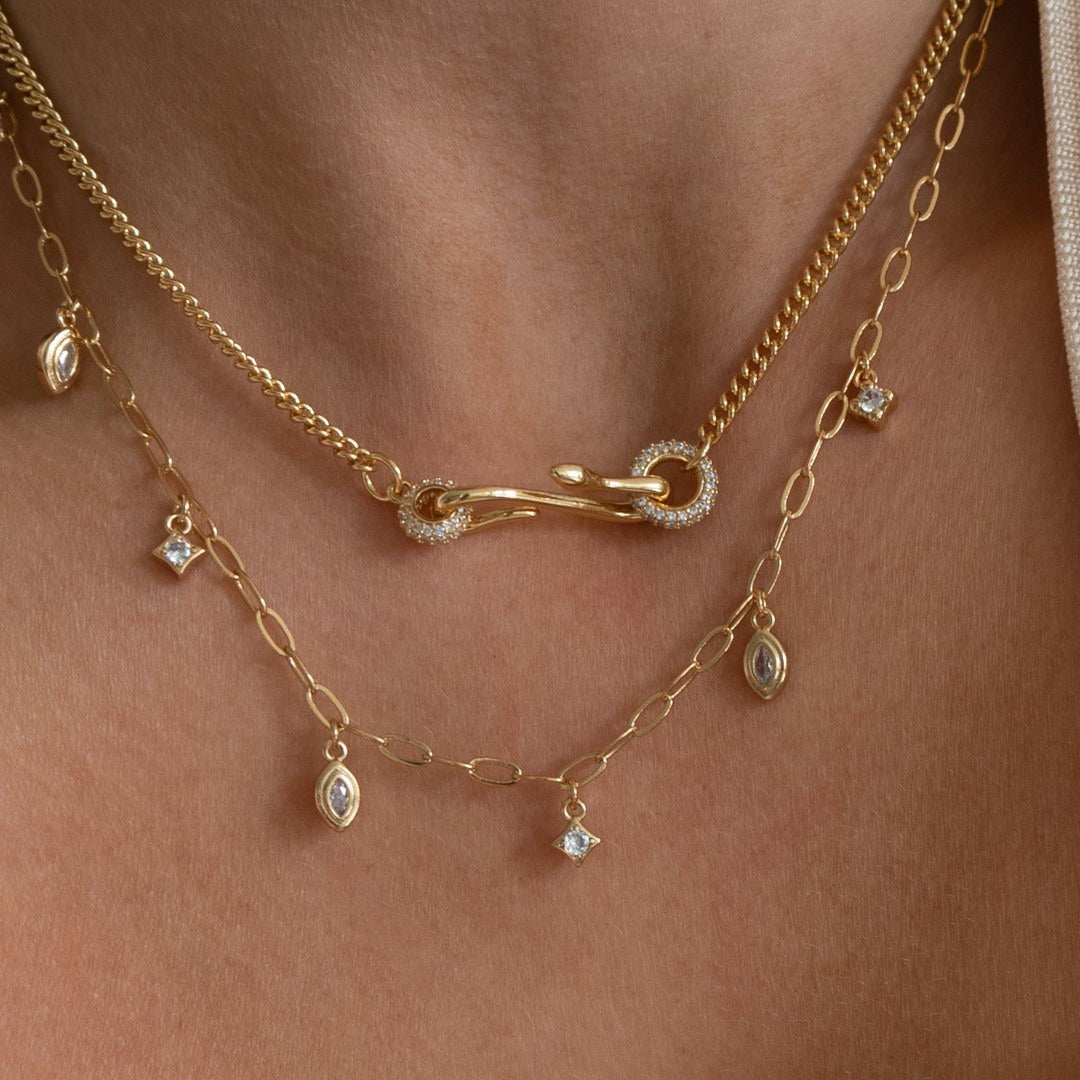 Vintage Snake Pendant Necklace | Zircon-Set Serpent Long Sweater Chain | Delicate Versatile