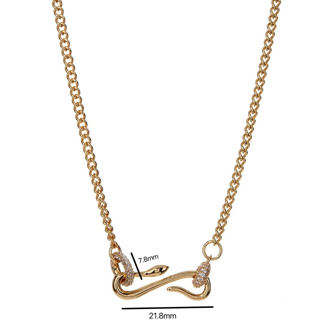 Vintage Snake Pendant Necklace | Zircon-Set Serpent Long Sweater Chain | Delicate Versatile