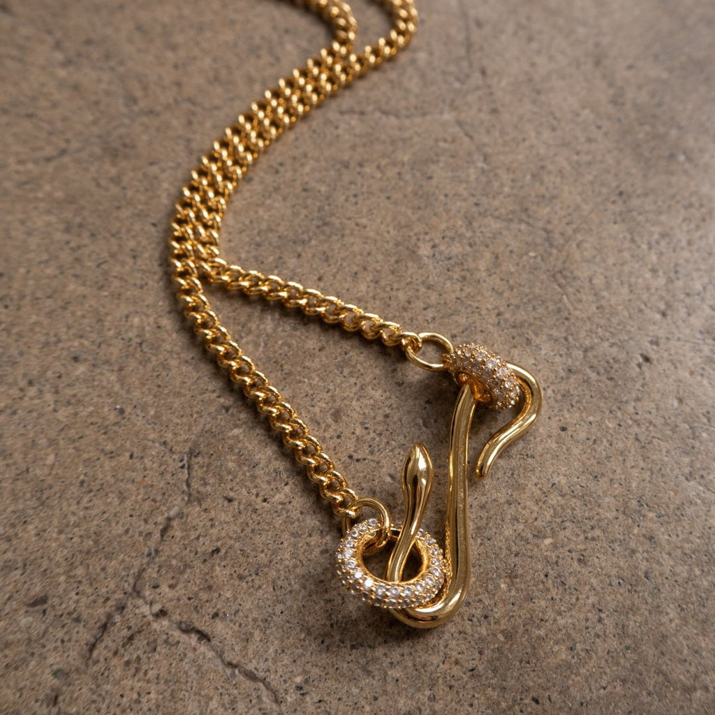 Vintage Snake Pendant Necklace | Zircon-Set Serpent Long Sweater Chain | Delicate Versatile