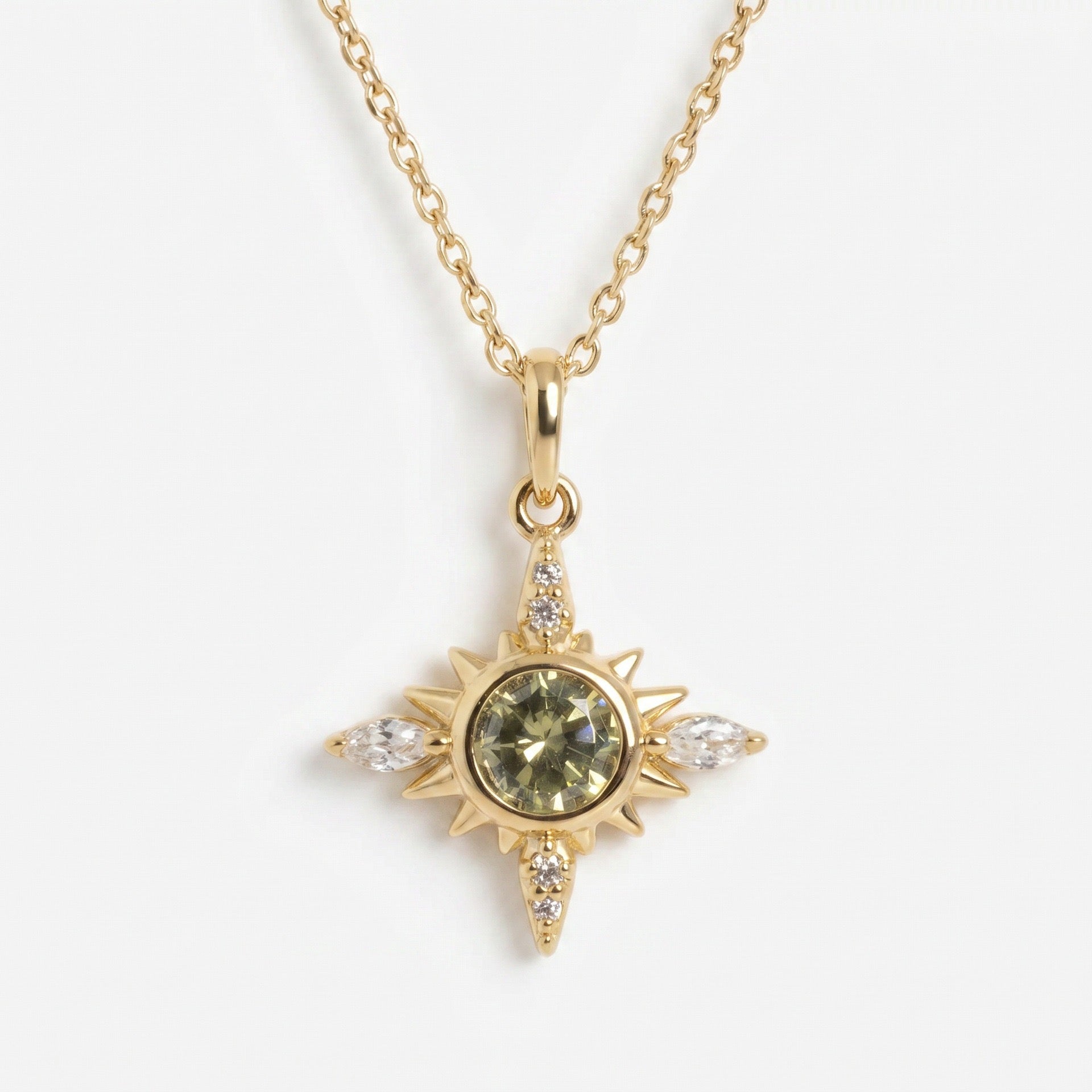 French Star & Moon Necklace | White Shell, Eight-Pointed Star, Olive Zircon & Evil Eye Multi-Style