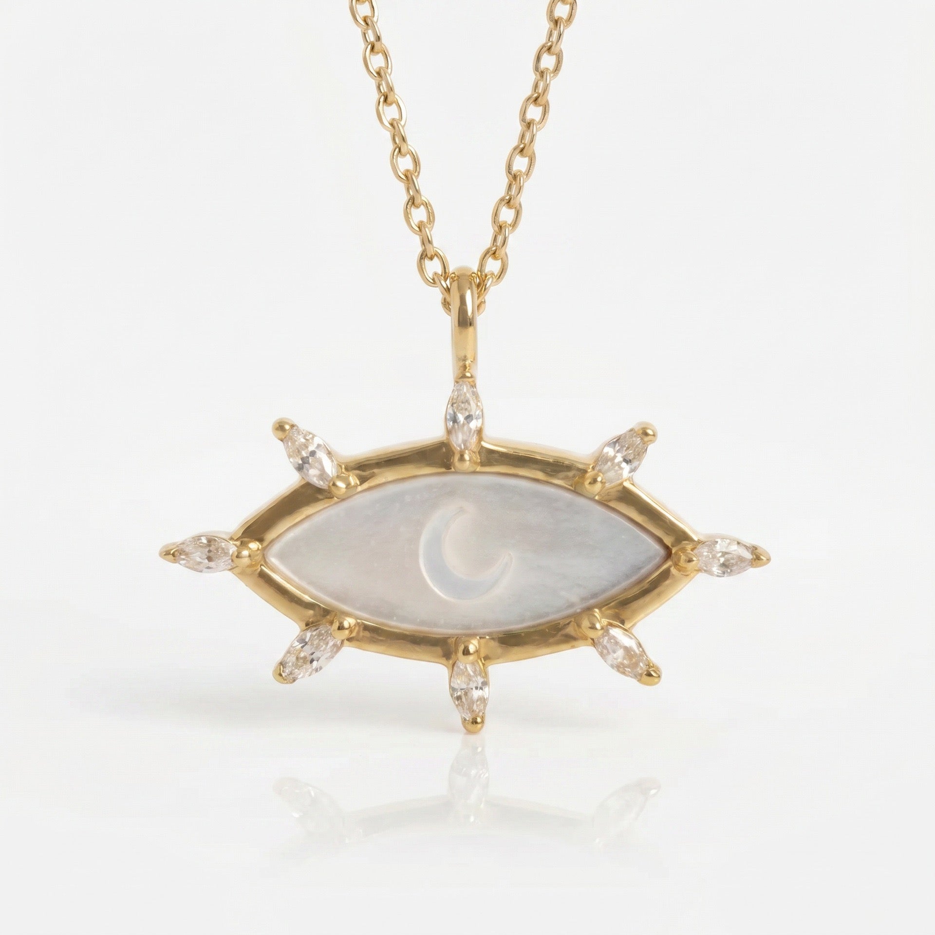 French Star & Moon Necklace | White Shell, Eight-Pointed Star, Olive Zircon & Evil Eye Multi-Style
