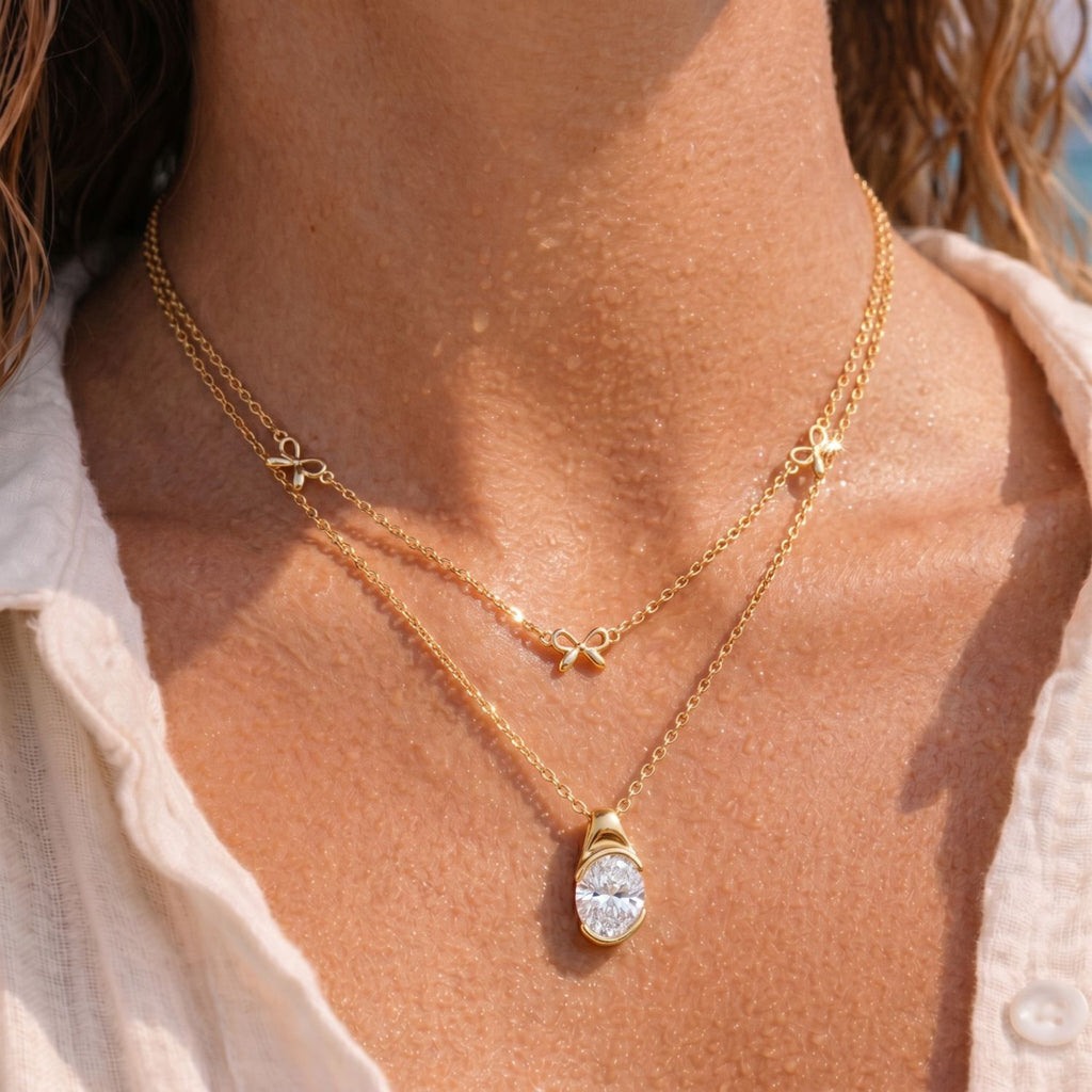Luxury Layered Diamond Necklace | Bow, Multi-Diamond Teardrop & Oval Multi-Cut | Everyday Versatile