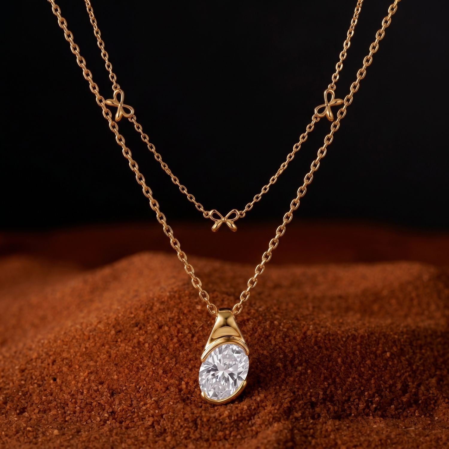 Luxury Layered Diamond Necklace | Bow, Multi-Diamond Teardrop & Oval Multi-Cut | Everyday Versatile