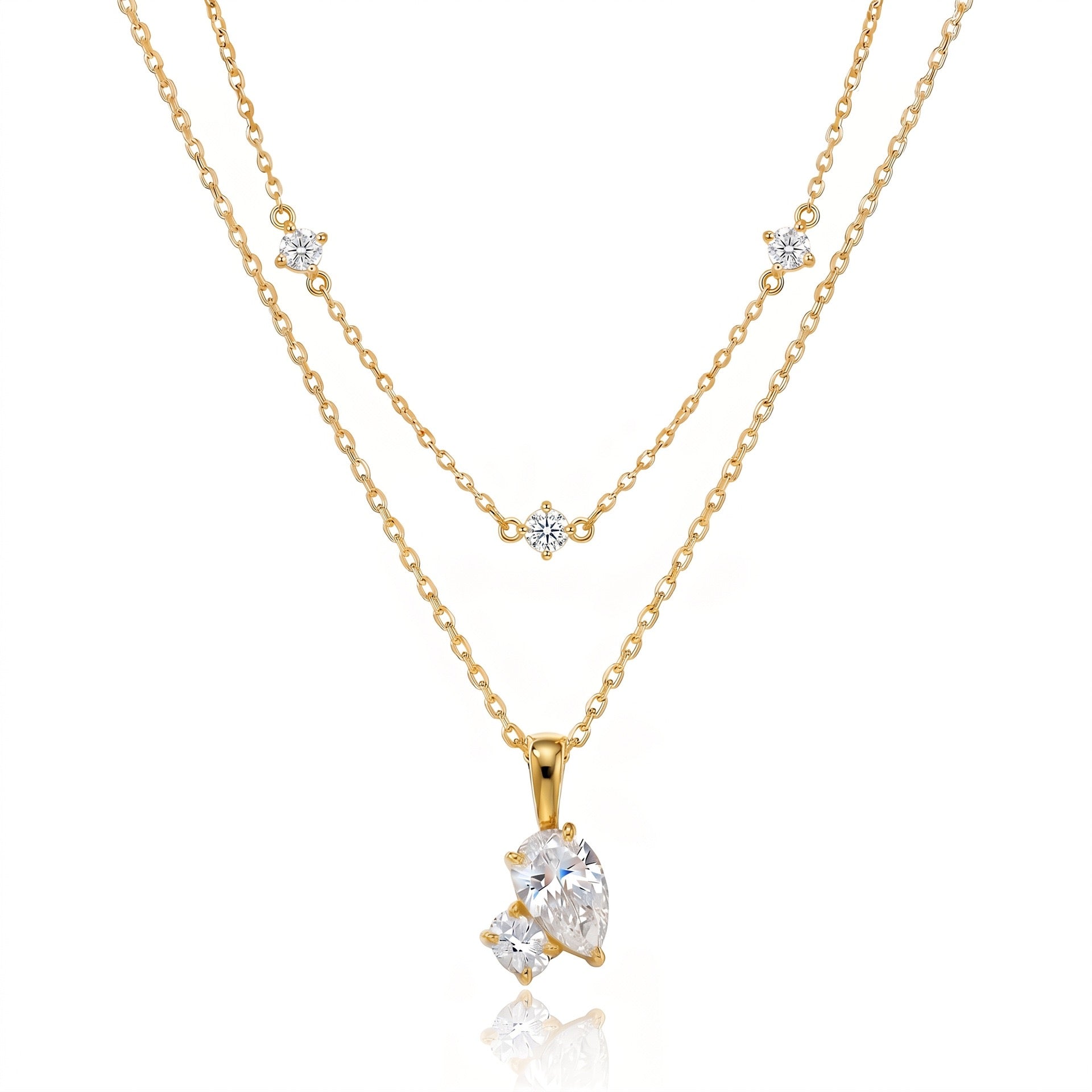 Luxury Layered Diamond Necklace | Bow, Multi-Diamond Teardrop & Oval Multi-Cut | Everyday Versatile