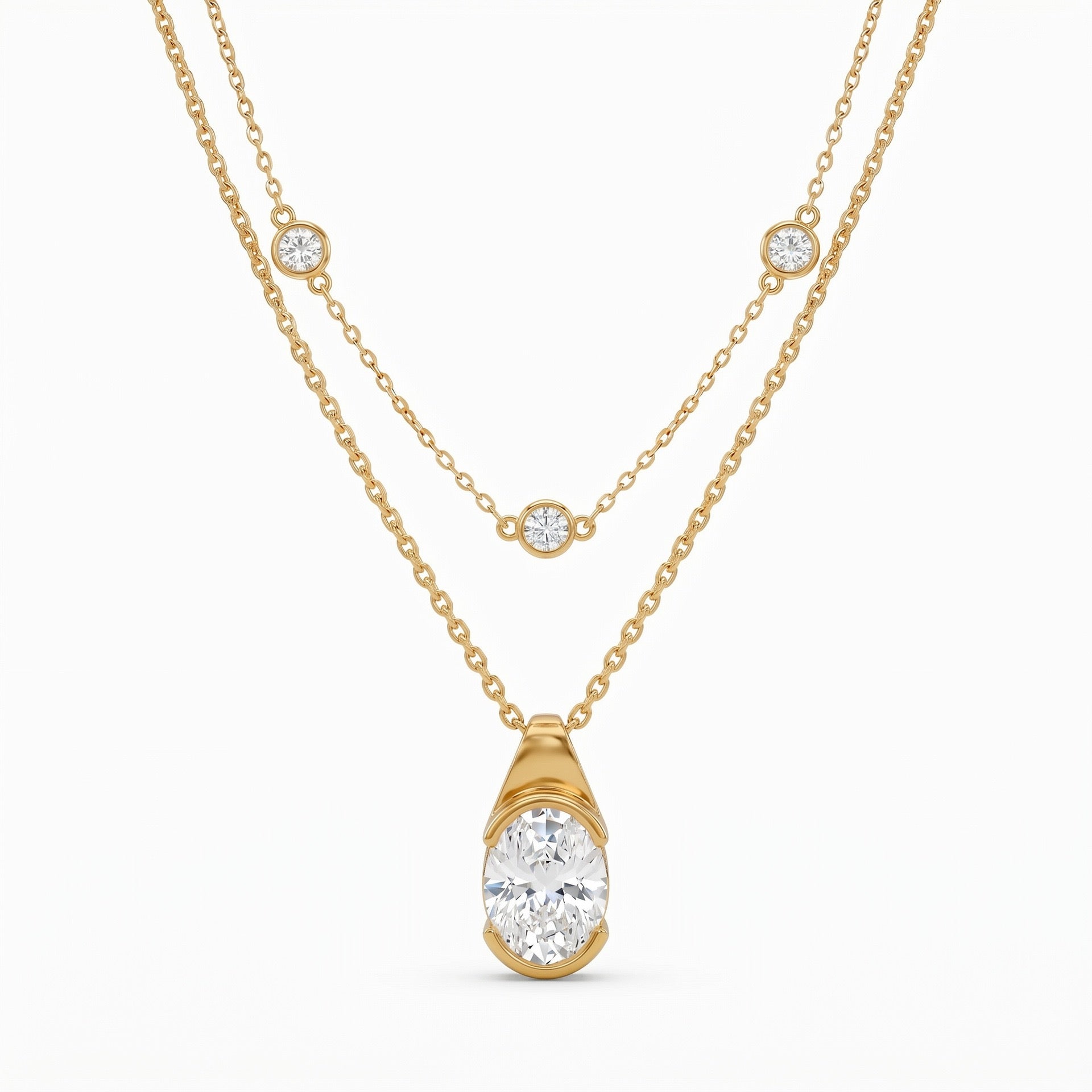 Luxury Layered Diamond Necklace | Bow, Multi-Diamond Teardrop & Oval Multi-Cut | Everyday Versatile