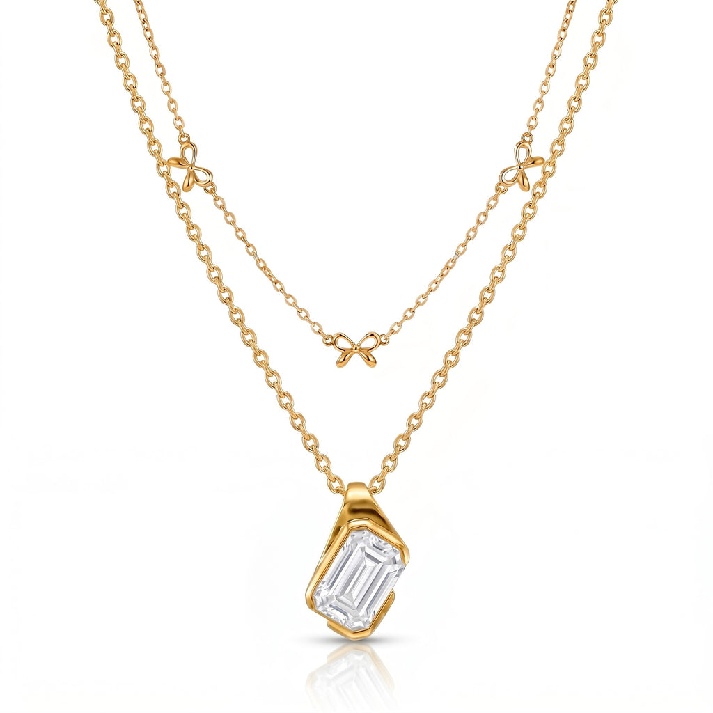 Luxury Layered Diamond Necklace | Bow, Multi-Diamond Teardrop & Oval Multi-Cut | Everyday Versatile