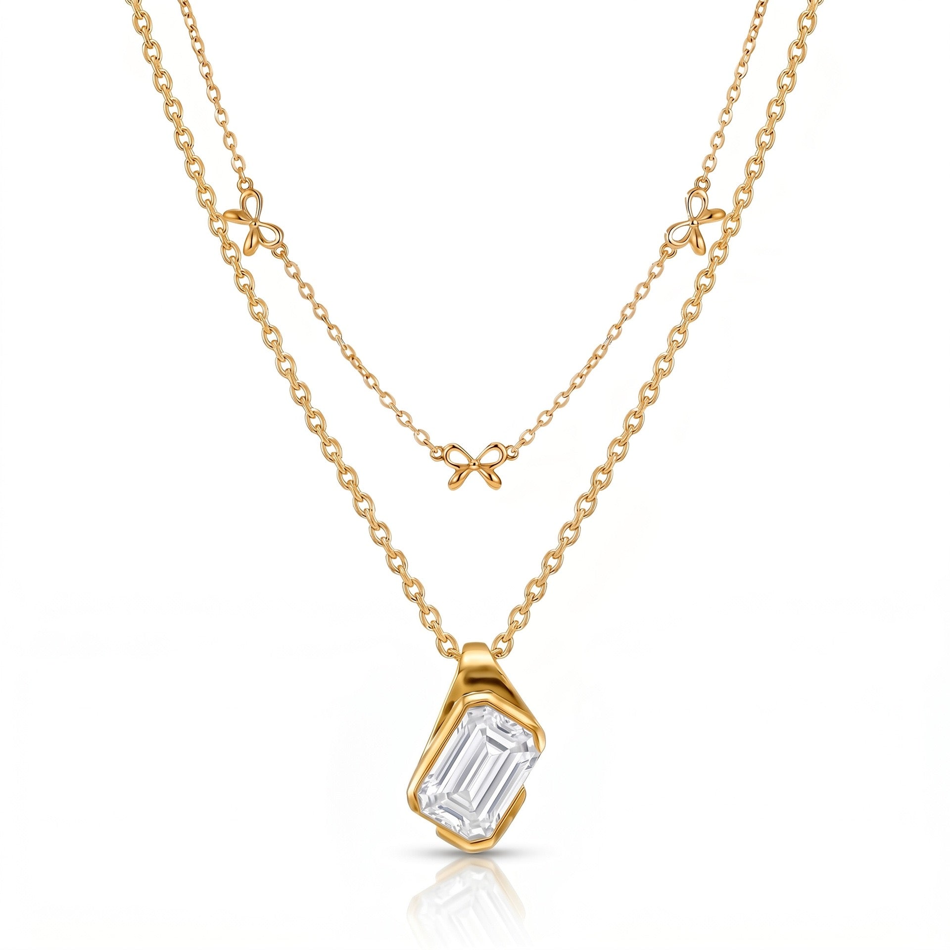 Luxury Layered Diamond Necklace | Bow, Multi-Diamond Teardrop & Oval Multi-Cut | Everyday Versatile