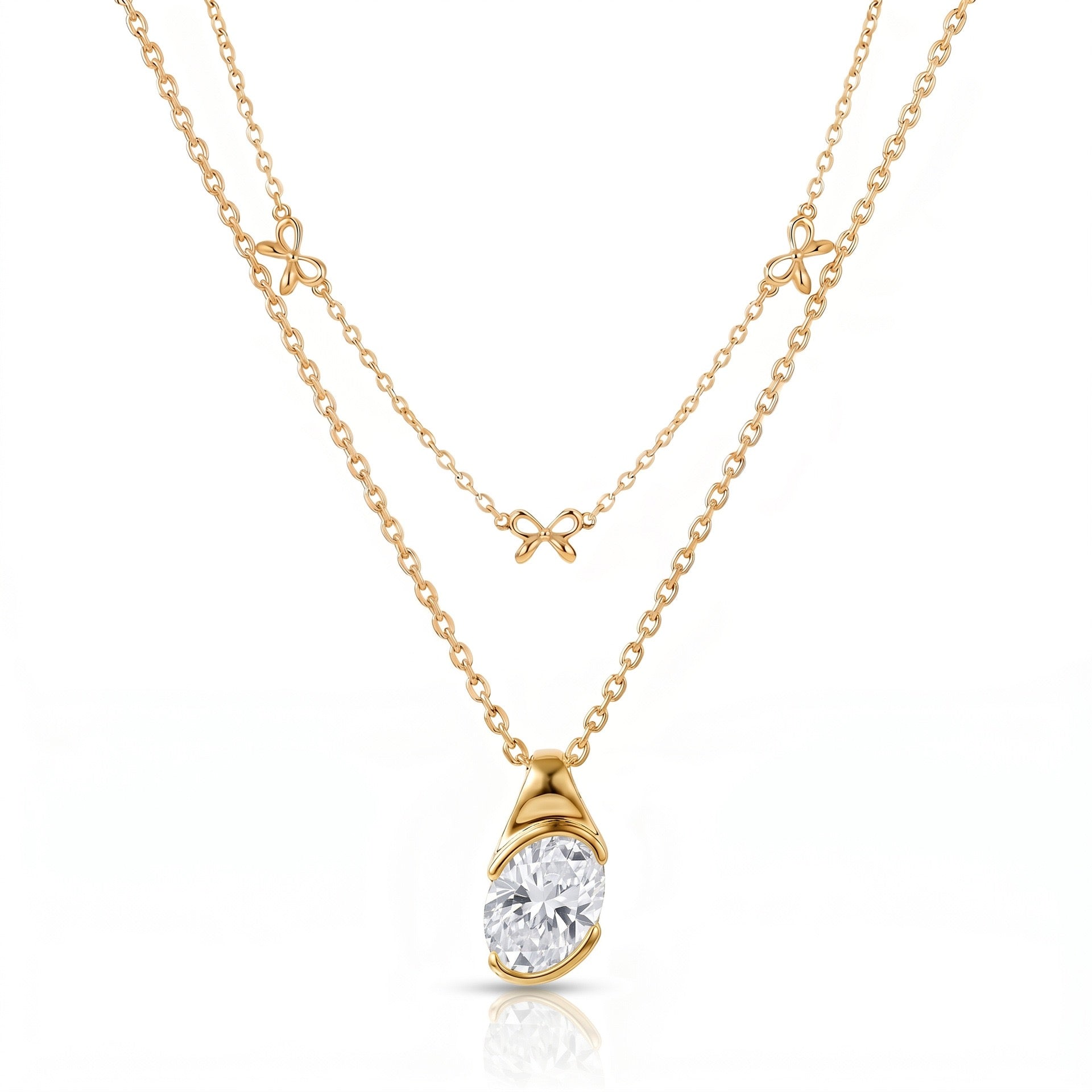 Luxury Layered Diamond Necklace | Bow, Multi-Diamond Teardrop & Oval Multi-Cut | Everyday Versatile