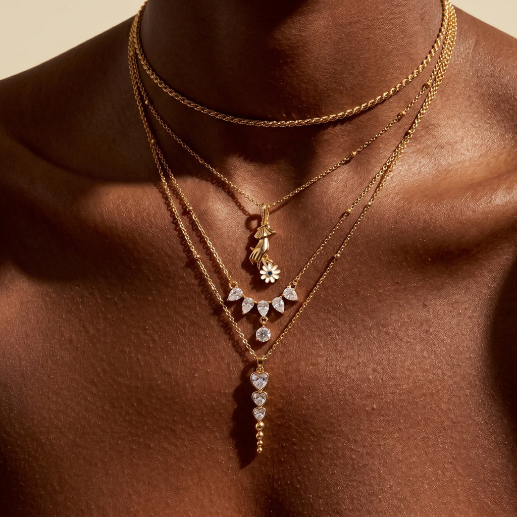 Luxury Multi-Layer Necklace | Baroque Pearl, Floral Bouquet & Heart Zircon | Everyday Versatile