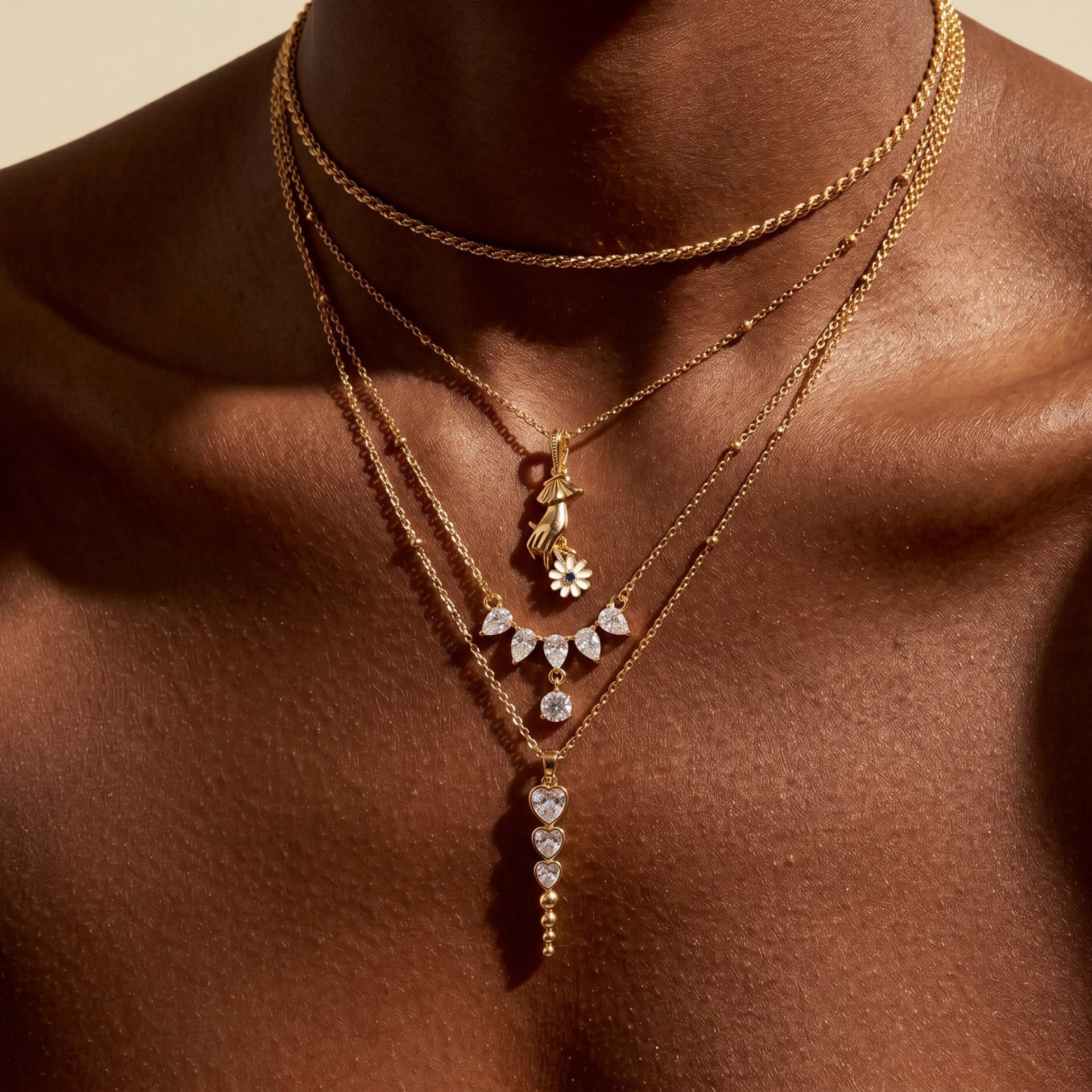 Luxury Multi-Layer Necklace | Baroque Pearl, Floral Bouquet & Heart Zircon | Everyday Versatile