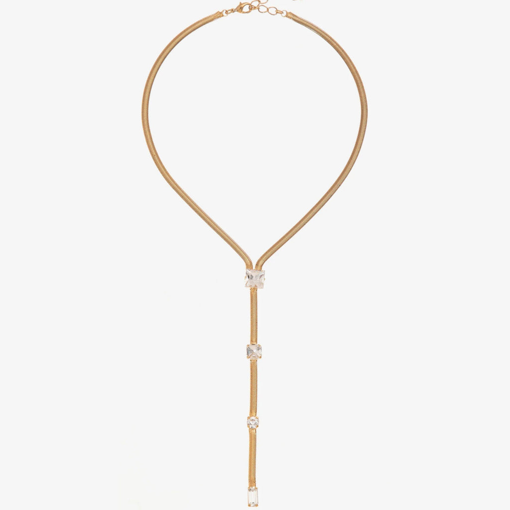 Luxury Titanium Steel Snake Bone Y-Chain Long Necklace with Geometric Pendant