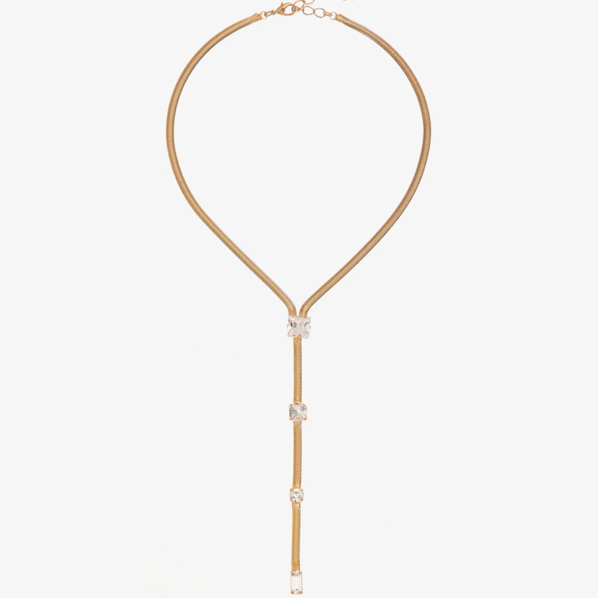 Luxury Titanium Steel Snake Bone Y-Chain Long Necklace with Geometric Pendant