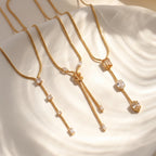 Luxury Titanium Steel Snake Bone Y-Chain Long Necklace with Geometric Pendant - UMI
