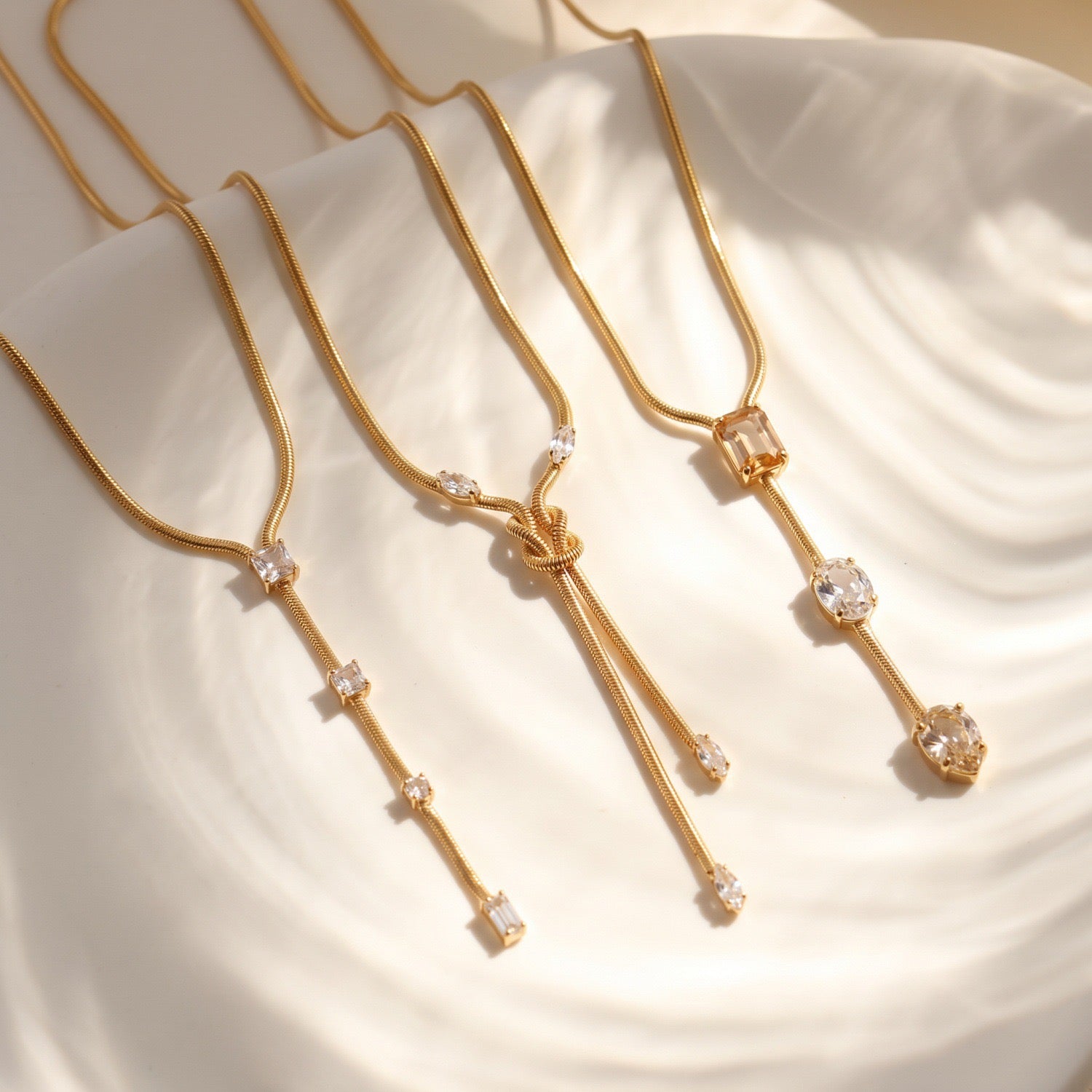 Luxury Titanium Steel Snake Bone Y-Chain Long Necklace with Geometric Pendant