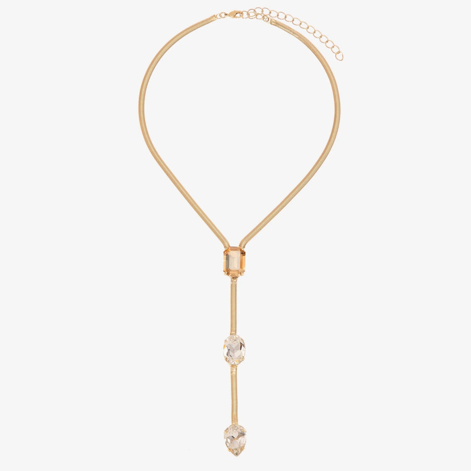 Luxury Titanium Steel Snake Bone Y-Chain Long Necklace with Geometric Pendant