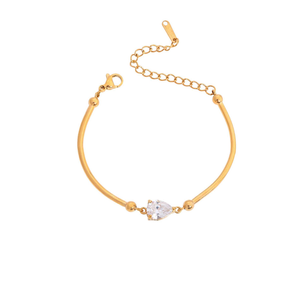 Bestselling Titanium Steel 18K Gold Bracelet | Teardrop & Marquise Zirconia Snake Bone Chain