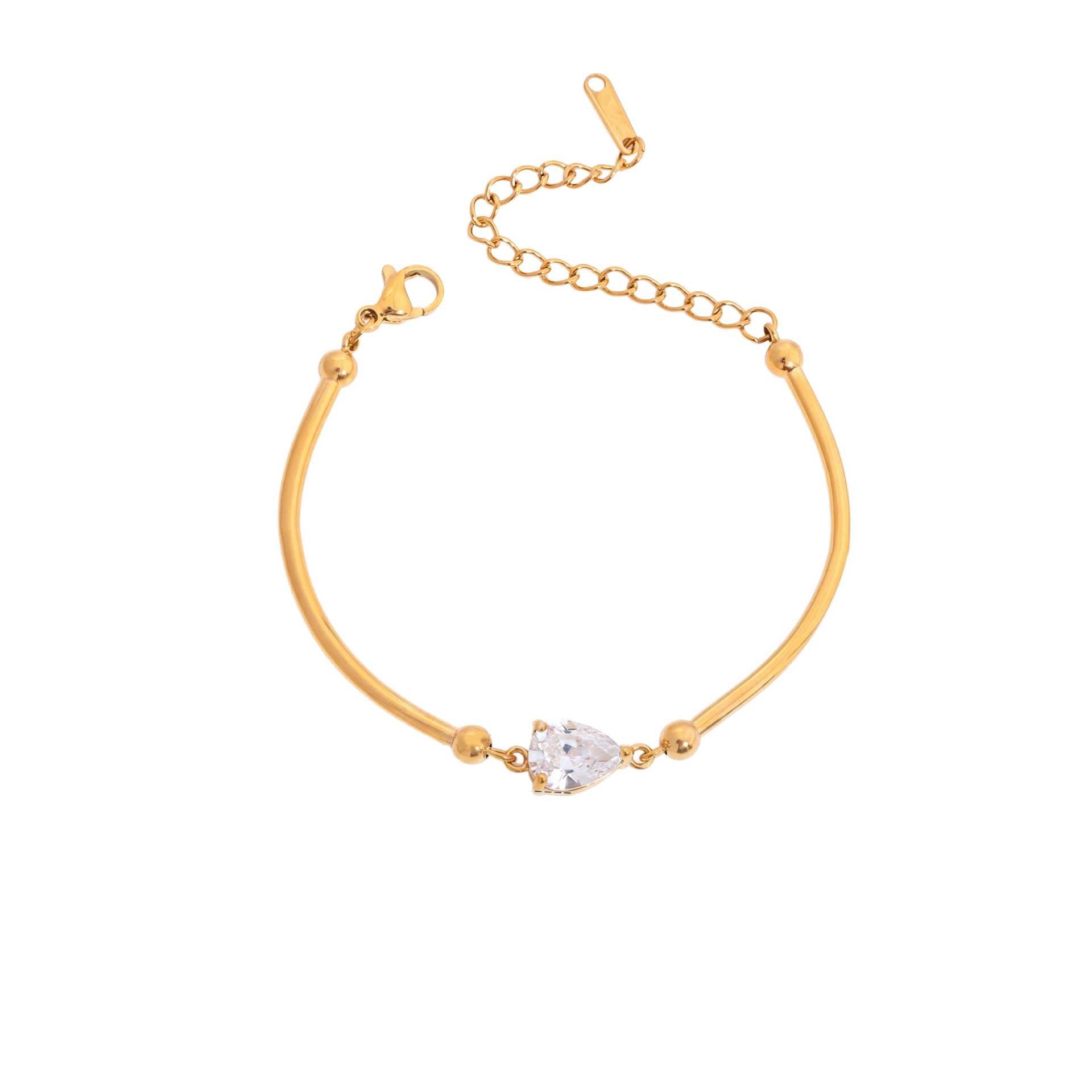 Bestselling Titanium Steel 18K Gold Bracelet | Teardrop & Marquise Zirconia Snake Bone Chain