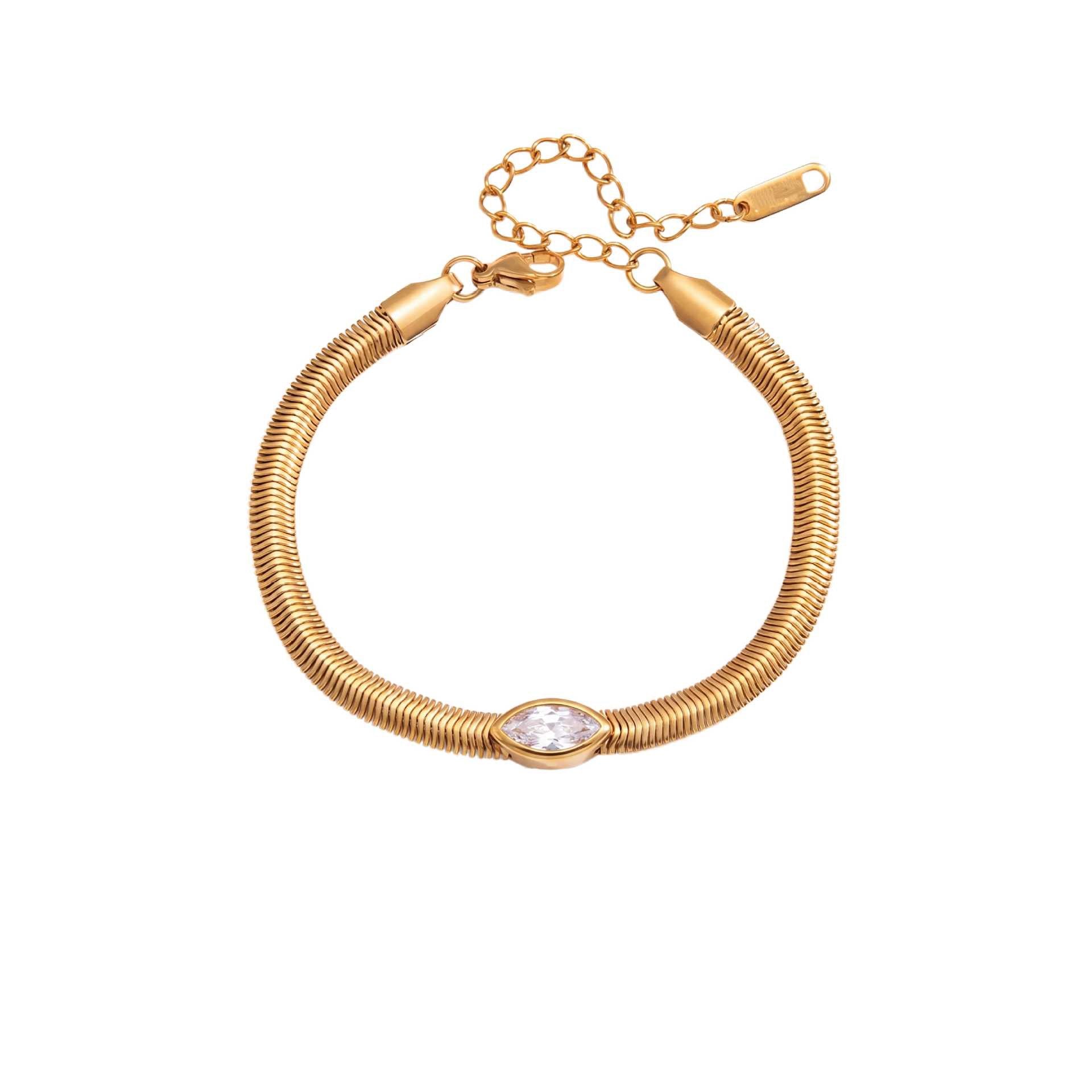 Bestselling Titanium Steel 18K Gold Bracelet | Teardrop & Marquise Zirconia Snake Bone Chain