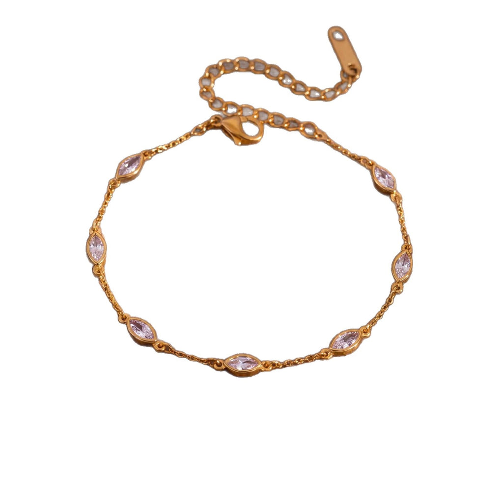Bestselling Titanium Steel 18K Gold Bracelet | Teardrop & Marquise Zirconia Snake Bone Chain
